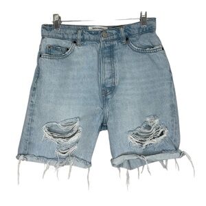 Reformation Women's Blue Distressed Jean Shorts High-Waisted Size 24